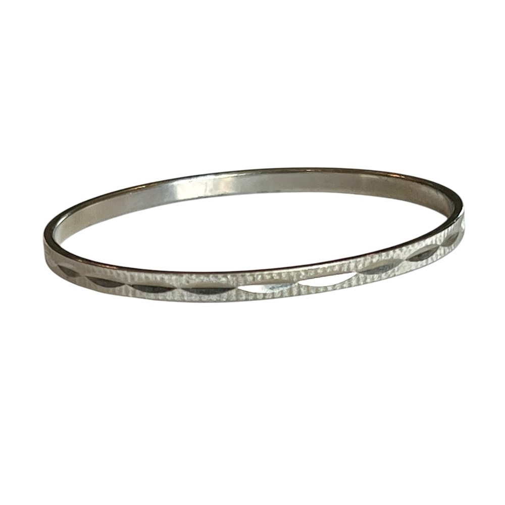 Vintage Monet Silver Plated Diamond Cut Bangle Bracelet Minimalist Stacking